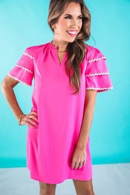 Jess Lea Women’s Large Pink Kersten Ric Rac Ruffle Shift Dress